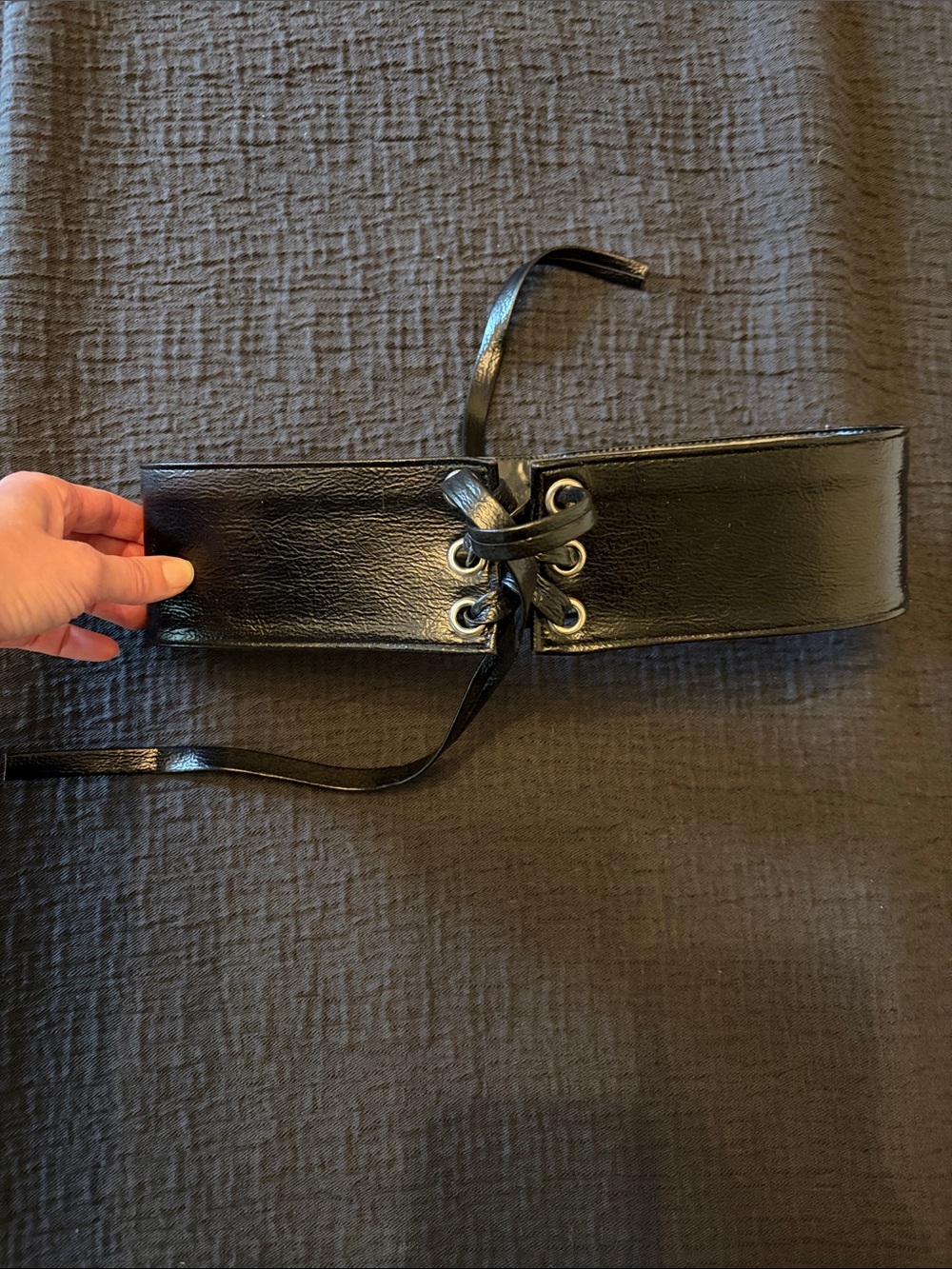 Vintage Black Lace-Up Wide Waist Belt